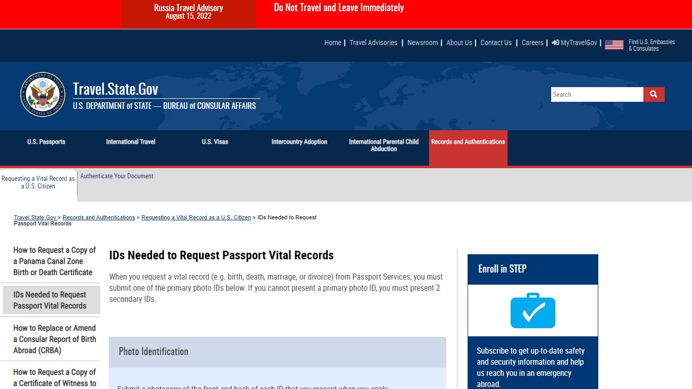 IDs Needed to Request Passport Vital Records - United States Department ...